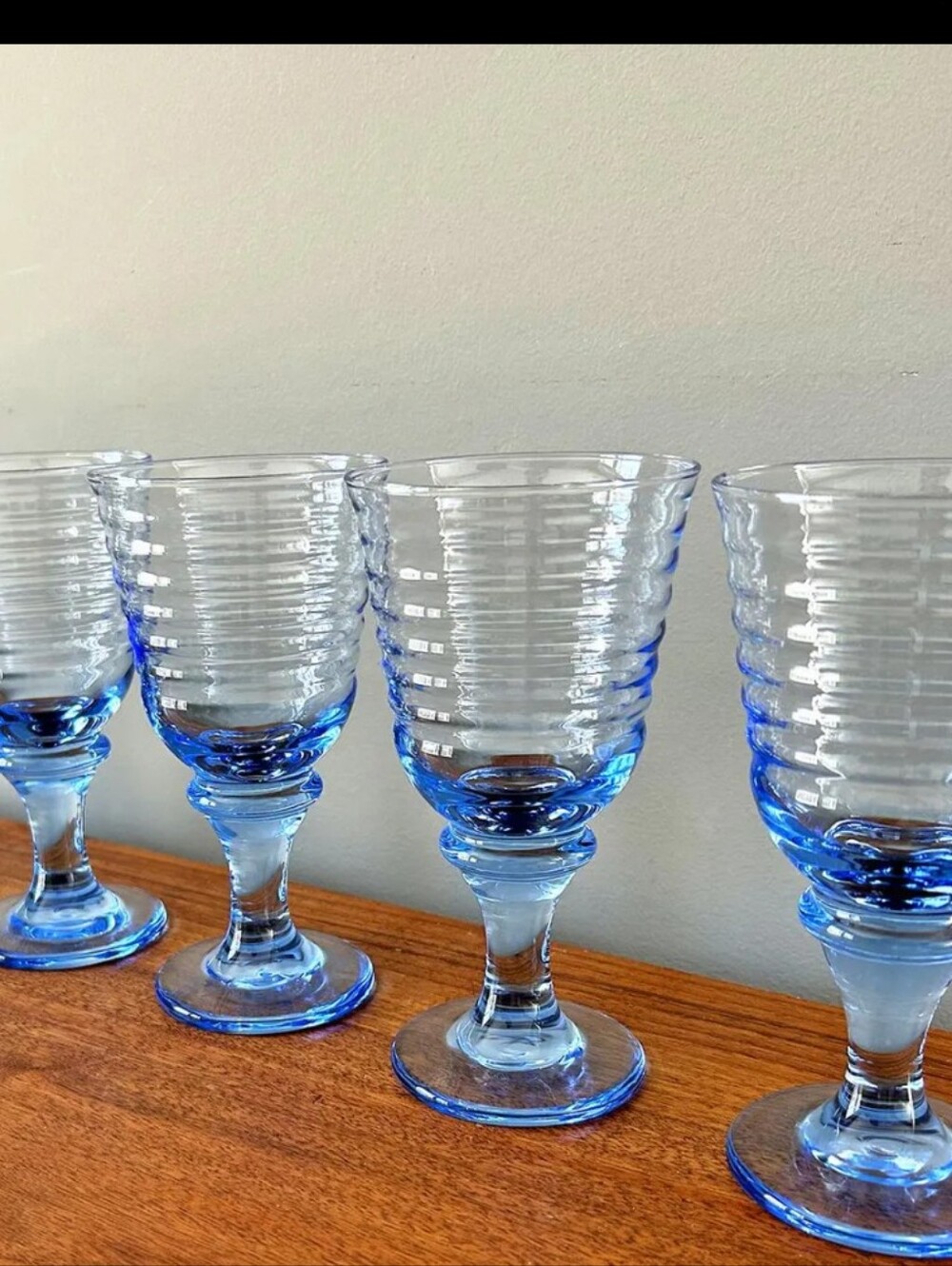 Vintage Libbey Sirrus Misty Blue Ribbed Glass Water Goblets - Set of 5 /10 Oz